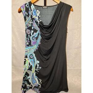 MSK Women's  Blue Paisley Print Dress, Sleeveless and Cowl neck